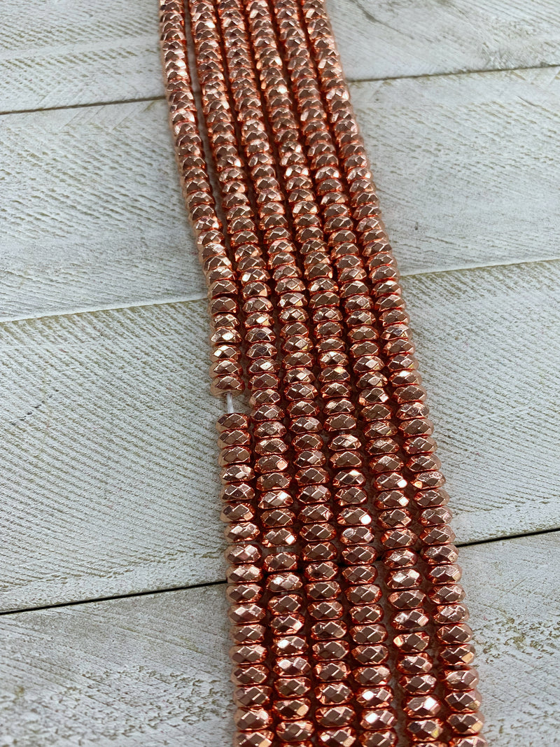Hematite beads, faceted rondelle, brown electroplated, approx 2x3mm  (HB1067-2X3MM) 